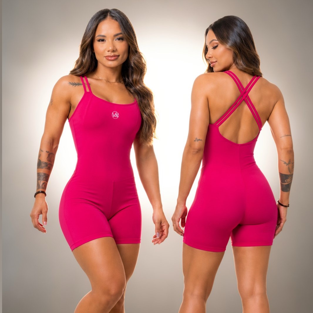 Macaquinho Suplex Feminino Fitness Moda Casual Alças Finas Trancadas nas costas